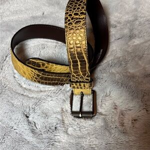 Berge Made in Italy gorgeous Croc-Embossed Genuine Leather Belt Gold Brown MED